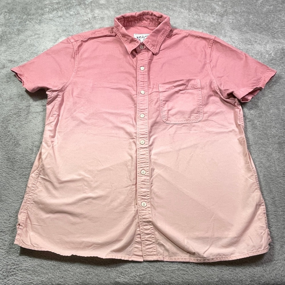 American Eagle Outfitters Men's Large Button Down Short Sleeve Shirt Pink Ombre - Picture 2 of 9